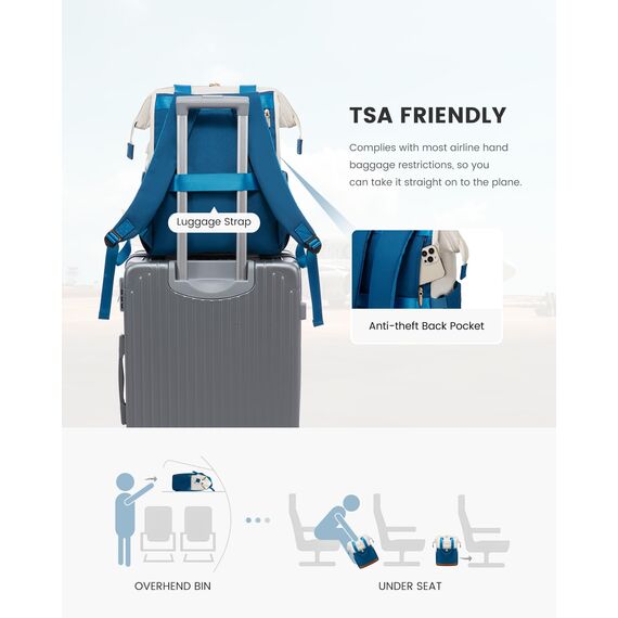 LOVEVOOK Rucksack Damen Blau, Laptoprucksack mit USB, Schultasche Teenager, Backpack Women Elegant, Arbeitsrucksack & Handtasche 2 in 1, 15,6 Zoll Arbeitstasche für Beruf Büro und Pendeln, Blau-Beige