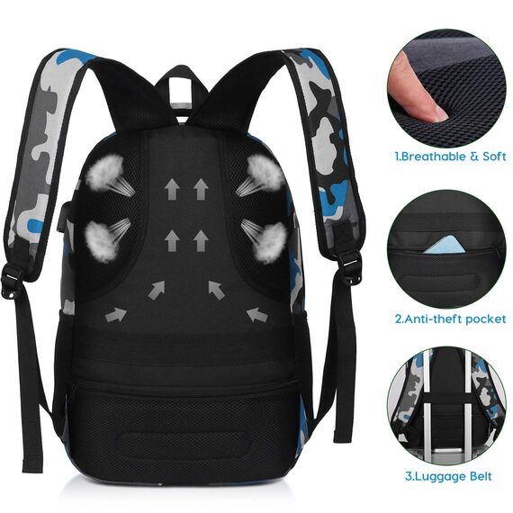 YAMTION Rucksack Jungen Teenager,Schultasche Schulrucksack mit USB-Ladeanschluss und 17.3 Zoll Laptopfach für Schule