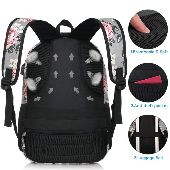 YAMTION Schulranzen Mädchen,Tagesrucksack Frauen Schultasche Damen Rucksack mit Laptopfach für Schule Uni Ausflug Büro