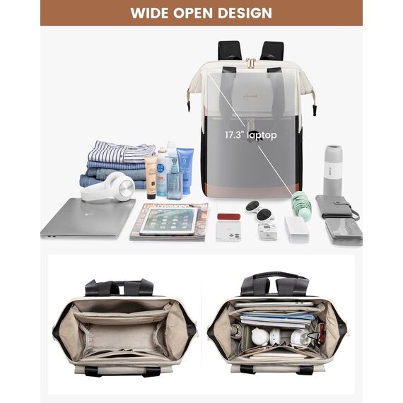 LOVEVOOK Rucksack Damen Groß, Laptop Rucksack mit Laptopfach 17 Zoll, Reiserucksack Damen Wasserdicht, Große Handtasche Backpack Travel, Schultasche Modern, Business Handgepäck für Reise Urlaub Büro