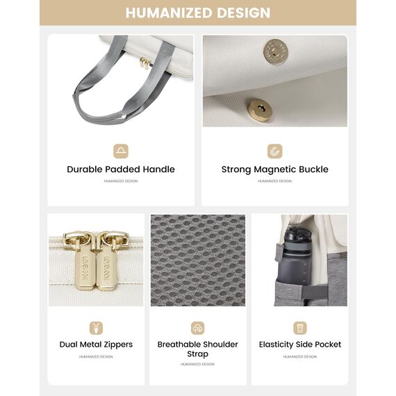 LOVEVOOK Damen Rucksack Modern, Laptop Schulrucksack Wasserdicht, Schultasche Teenager Backpack Women Elegant Tagesrucksäcke Handtasche 2 in 1, 17,3 Zoll für Uni Büro Arbeit, Beige - Grau