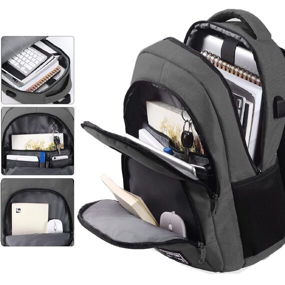 YAMTION Rucksack Laptop 17.3 Zoll Schulrucksack Herren Damen Schultasche Teenager mit USB-Ladeanschluss für Uni Arbeit Schule Reisen