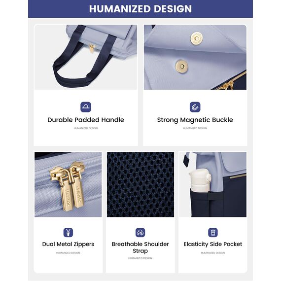 LOVEVOOK Rucksack Blau, Moderner Laptop Schulrucksack, Schultasche Teenager Backpack Women Elegant Tagesrucksäcke Handtasche 2 in 1, 15,6 Zoll für Uni Büro Arbeit, Hellblau & Marineblau