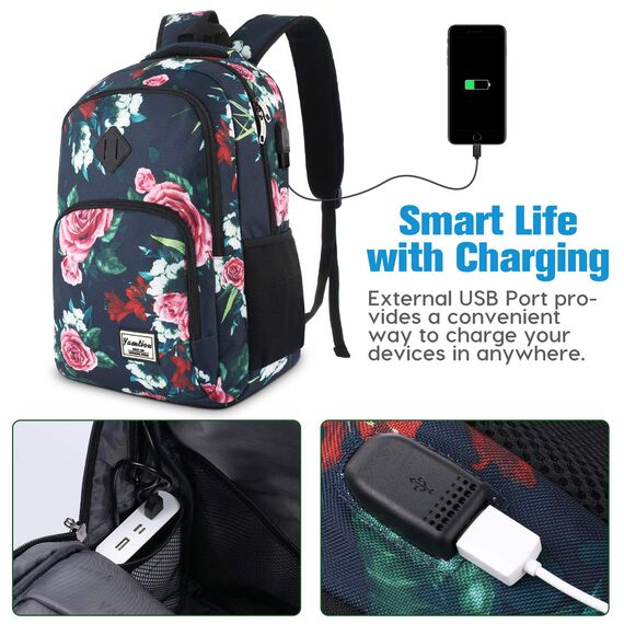 YAMTION Rucksack Damen,Schulrucksack Mädchen Teenager Tagesrucksack Frauen mit Laptopfach für Schule Uni Reisen Camping