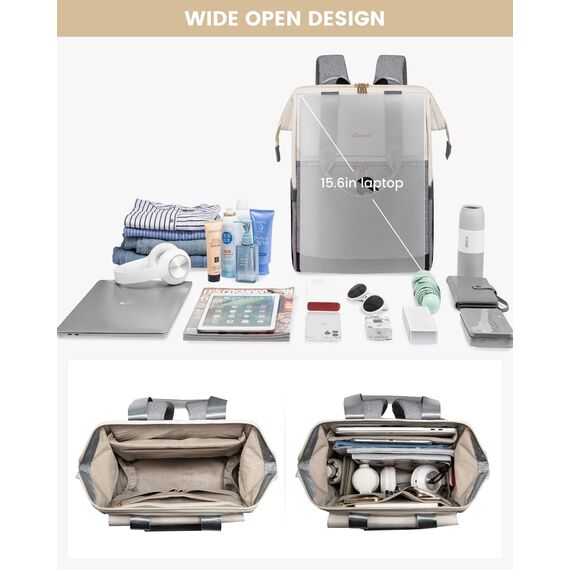 LOVEVOOK Rucksack Damen klein, Taagesrucksäcke Handtasche 2 in 1, Laptop Schulrucksack Wasserdicht, Schultasche Teenager Backpack Women elegant, Aebeitsrucksack 15,6 Zoll für Lehrer Urlaub Büro, Grau