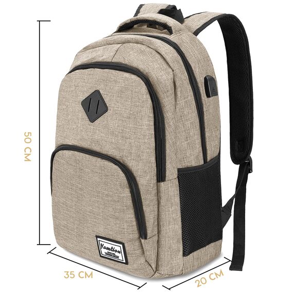 YAMTION Laptop Rucksack,Schultasche Schulrucksack Teenager mit USB-Ladeanschluss Uni Reisen Schule Arbeit Büro,Beige