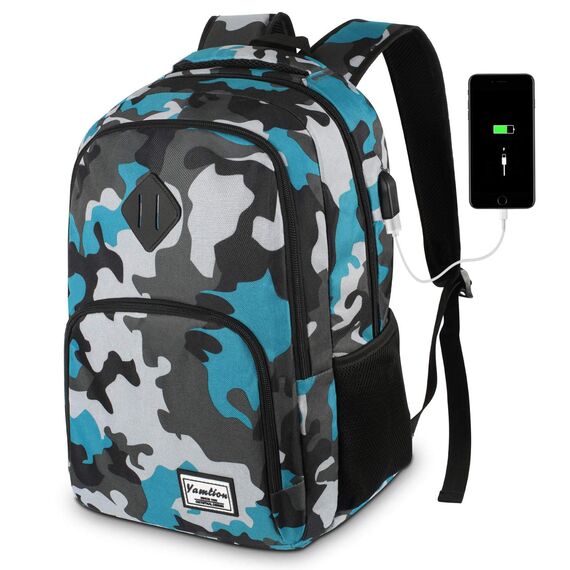 YAMTION Rucksack Jungen Teenager,Schultasche Schulrucksack mit USB-Ladeanschluss und 17.3 Zoll Laptopfach für Schule