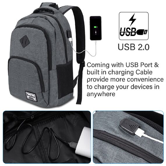 YAMTION Rucksack Laptop 17.3 Zoll Schulrucksack Herren Damen Schultasche Teenager mit USB-Ladeanschluss für Uni Arbeit Schule Reisen