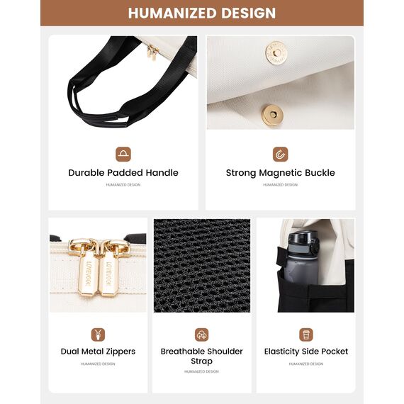 LOVEVOOK Rucksack Damen groß, 18 Zoll Laptop Schulrucksack Teenager, Arbeitstasche SChultasche mit USB, Backpack Women elegant, Tagesrucksack Handtasche 2 in 1 für Büro Uni Reise, Beige & Schwarz