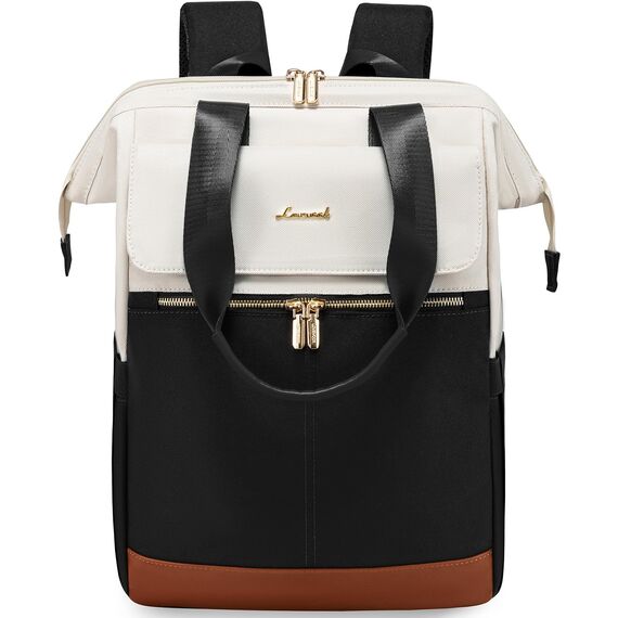 LOVEVOOK Rucksack Damen groß, 18 Zoll Laptop Schulrucksack Teenager, Arbeitstasche SChultasche mit USB, Backpack Women elegant, Tagesrucksack Handtasche 2 in 1 für Büro Uni Reise, Beige & Schwarz