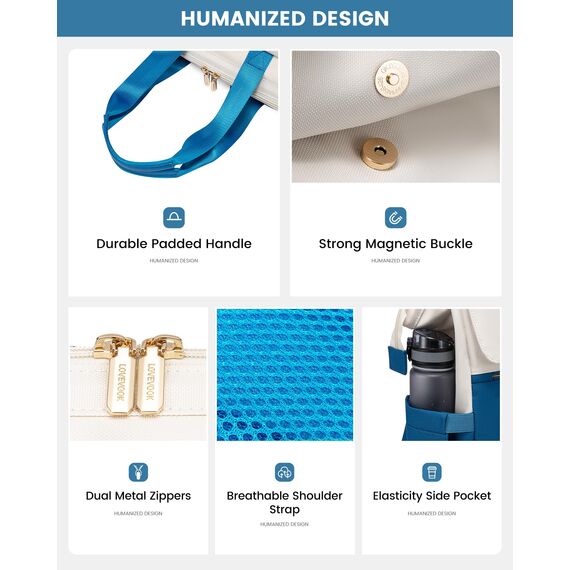 LOVEVOOK Rucksack Damen Blau, Laptoprucksack mit USB, Schultasche Teenager, Backpack Women Elegant, Arbeitsrucksack & Handtasche 2 in 1, 15,6 Zoll Arbeitstasche für Beruf Büro und Pendeln, Blau-Beige