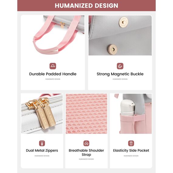 LOVEVOOK Laptop Schulrucksack Teenager, Damen Rucksack Modern, Schultasche Backpack Women Elegant Tagesrucksäcke Handtasche 2 in 1, 15,6 Zoll für Uni Büro Arbeit, Hellgrau & Rosa