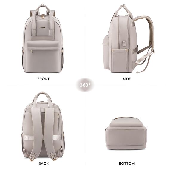 LOVEVOOK Rucksack Damen 18 Zoll, Groß Laptop Schulrucksack Teenager Mädchen mit Laptopfach, Wasserdicht Reiserucksack Arbeitstasche Handgepäck Rucksack für Schule Uni Reise Arbeit, Taro-grau