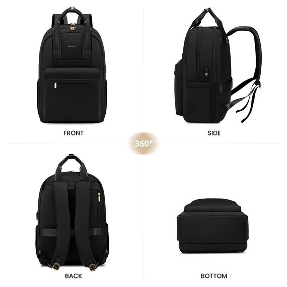 LOVEVOOK Rucksack Damen Groß, 18 Zoll Laptop Schulrucksack Teenager Mädchen mit Laptopfach, Elegant Reiserucksack Tagesrucksäcke Handgepäck Rucksack für Uni Büro Reise Arbeit, Schwarz