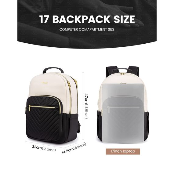 LOVEVOOK Laptop Rucksack Damen 17 Zoll groß Schulrucksack Mädchen Teenager Schultasche Wasserdichter Rucksäcke Elegant mit USB Ladeanschluss, für Reise Uni Business, Beige Khaki