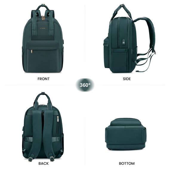 LOVEVOOK Laptop Rucksack Damen, 15,6 Zoll Schulrucksack Teenager mit USB Ladeanschluss, Wasserdicht Tagesrucksäcke Reiserucksack, Elegant Travel Backpack Daypack für Schule Büro Reise, Dunkelgrün