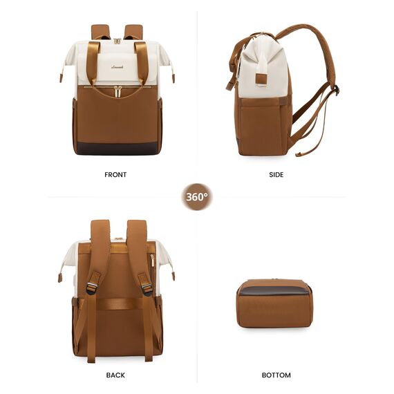 LOVEVOOK Rucksack Gelbbraun, Moderner Laptop Schulrucksack, Schultasche Teenager Backpack Women Elegant Tagesrucksäcke Handtasche 2 in 1, 15,6 Zoll für Uni Büro Arbeit, Beige & Gelbbraun