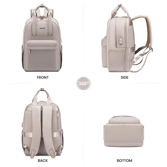 LOVEVOOK Rucksack Damen, 15,6 Zoll Laptop Rucksack Wasserdicht, Elegant Schulrucksack Teenager Mädchen mit Laptopfach, Reiserucksack Arbeitstasche Backpack Women für Schule Reise Arbeit, Taro-grau