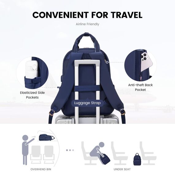 LOVEVOOK Laptop Rucksack Damen, 15,6 Zoll Schulrucksack Teenager mit USB Ladeanschluss, Wasserdicht Tagesrucksäcke Reiserucksack, Elegant Travel Backpack Daypack für Schule Büro Reise, Marineblau