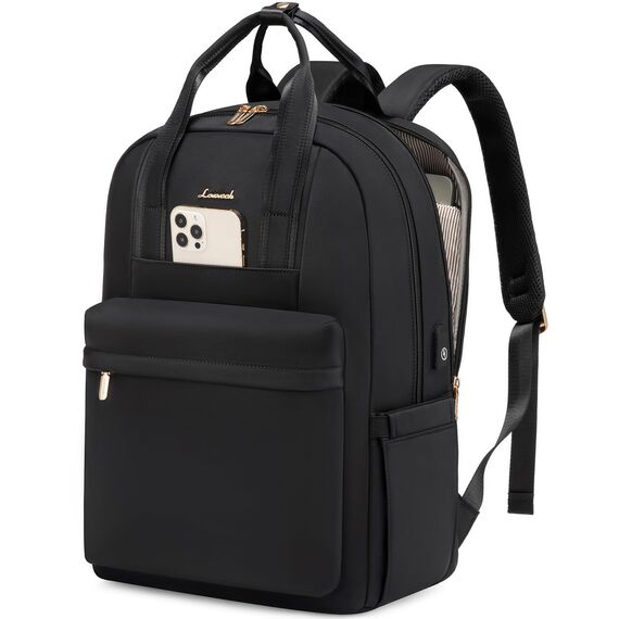 LOVEVOOK Rucksack Damen Groß, 18 Zoll Laptop Schulrucksack Teenager Mädchen mit Laptopfach, Elegant Reiserucksack Tagesrucksäcke Handgepäck Rucksack für Uni Büro Reise Arbeit, Schwarz