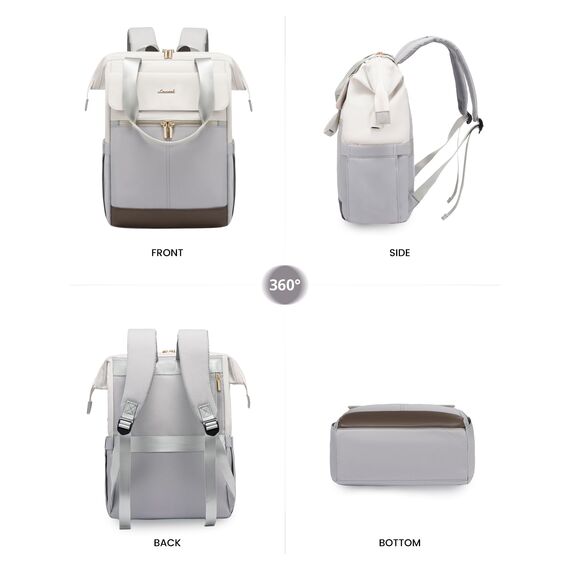 LOVEVOOK Moderner Laptop Rucksack, Schulrucksack Teenager Backpack Women Elegant Tagesrucksäcke Handtasche 2 in 1, 17,3 Zoll für Uni Büro Arbeit, Beige & Hellgrau