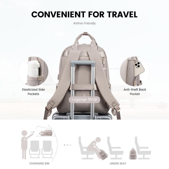 LOVEVOOK Rucksack Damen 18 Zoll, Groß Laptop Schulrucksack Teenager Mädchen mit Laptopfach, Wasserdicht Reiserucksack Arbeitstasche Handgepäck Rucksack für Schule Uni Reise Arbeit, Taro-grau