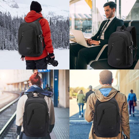 WENIG Laptop Rucksack Herren Anti-Diebstahl Laptoptasche 15.6 Zoll für Arbeit mit USB Ladeanschluss Business Reisen für Männer Notebook wasserdichte Schulrucksack Jungen Teenager Schwarz