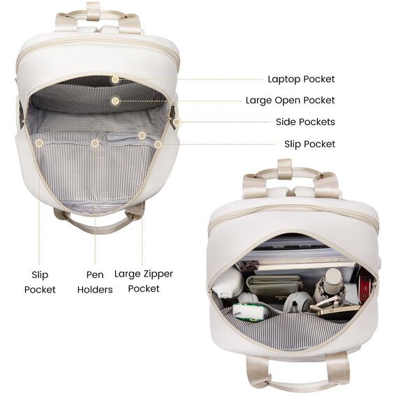 LOVEVOOK Rucksack Damen Groß, 18 Zoll Laptop Schulrucksack Teenager Mädchen mit Laptopfach, Wasserdicht Daypack Schultasche Reiserucksack für Schule Uni Reisen Arbeit, Cremefarben