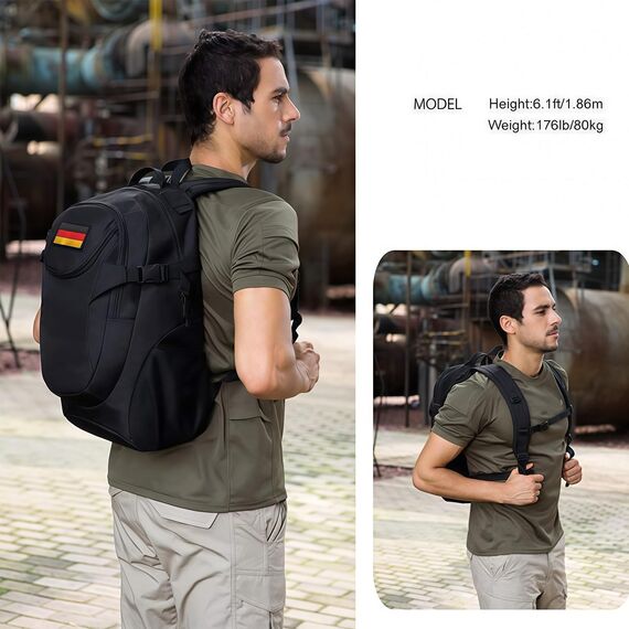 VINBAGGE Rucksack Molle Taktische Motorrad Wanderrucksack Outdoor Wasserdicht Trekkingrucksack 25L Campus Jagdrucksack Schulrucksack Jungen Daypack für Herren Damen Schwarz