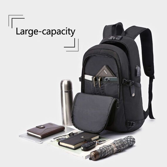 WENIG Laptop Rucksack Herren Anti-Diebstahl Laptoptasche 15.6 Zoll für Arbeit mit USB Ladeanschluss Business Reisen für Männer Notebook wasserdichte Schulrucksack Jungen Teenager Schwarz
