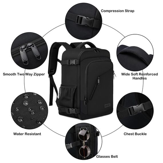 Handgepäck Rucksack 40x20x25 für Ryanair Klein Reiserucksack für Flugzeug Unter Sitzplatz Tasche Laptop Rucksack 14 Zoll mit USB Ladeanschluss für Herren Damen Schulrucksack Jungen Teenager,Schwarz