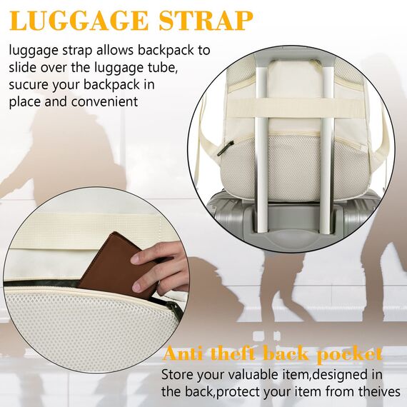 MATEIN Laptop Rucksack Damen 15,6 Zoll Notebook Arbeitsrucksack Elegant mit USB Ladeanschluss und Laptopfach Schulrucksack Herren Reisen Business, Beige