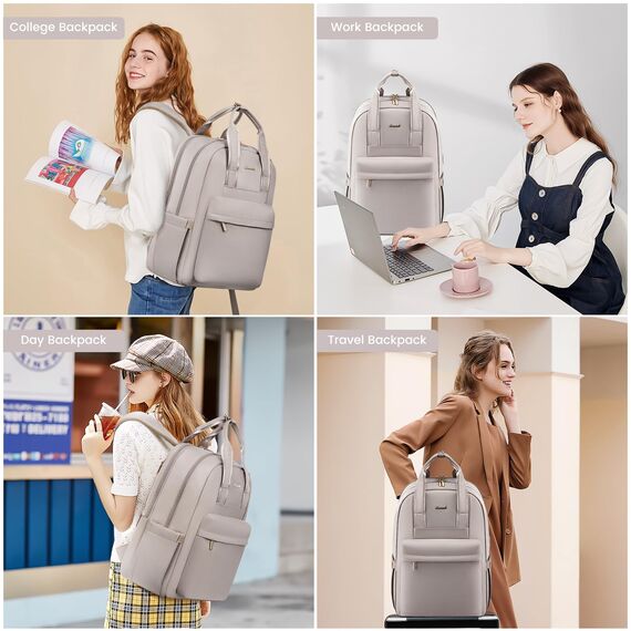 LOVEVOOK Rucksack Damen 17,3 Zoll, Groß Laptop Schulrucksack Teenager Mädchen mit Laptopfach, Wasserdicht Reiserucksack Arbeitstasche Handgepäck Rucksack für Schule Uni Reise Arbeit, Taro-grau
