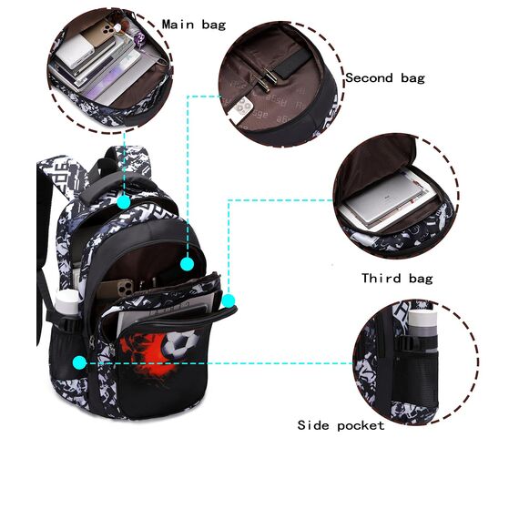 Asge Schulrucksack Jungen Teenager Schulranzen Mädchen 3 5 Klasse Ranzen Ergonomischem Kinder Fußball Druck Rucksäcke 8 10 15 Jahre School Bags for Boys Wasserdicht für Schultaschen Schule