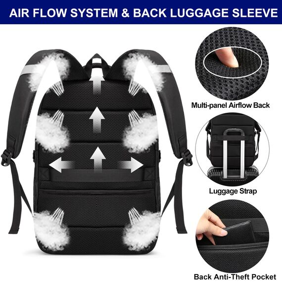 Groß Herren Laptop Rucksack 17 Zoll Laptoptasche für Schule Arbeit mit USB Ladeanschluss Wasserdicht Business Reisen Notebook Tasche Schulrucksack für Männer Frauen Jungen Teenager Schwarz