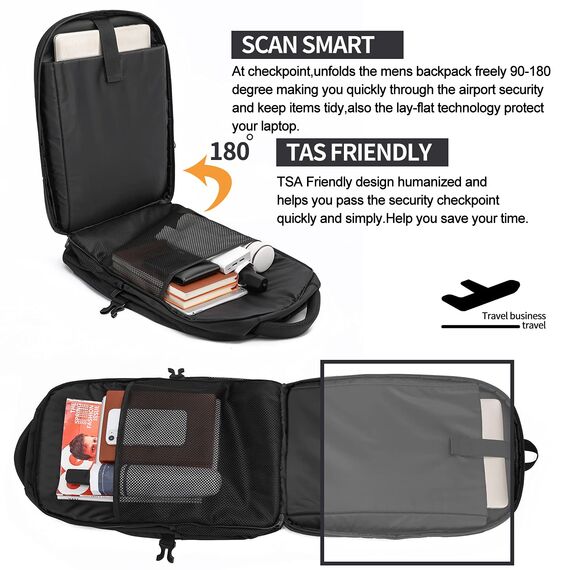 Groß Herren Laptop Rucksack 17 Zoll Laptoptasche für Schule Arbeit mit USB Ladeanschluss Wasserdicht Business Reisen Notebook Tasche Schulrucksack für Männer Frauen Jungen Teenager Schwarz