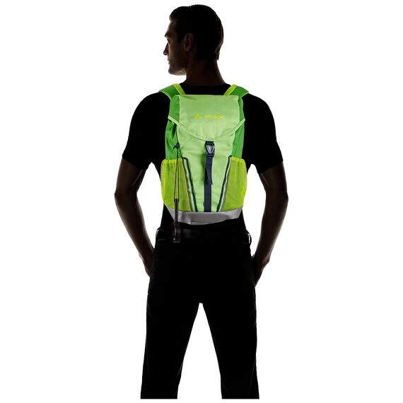 VAUDE Kinderrucksack Jungen & Mädchen Puck 10 Liter in grün, komfortabler Wanderrucksack Kinder, Wetterfester Schulrucksack mit Regenhülle & Lupe, viel Stauraum, Apple