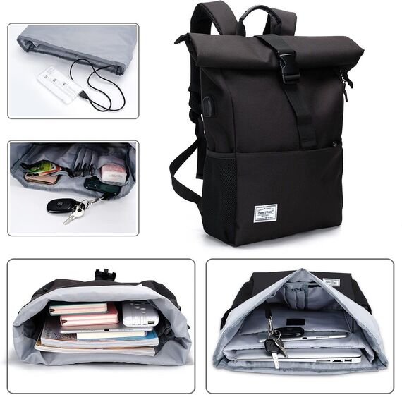 MoFut Rucksack Damen Groß Rucksäcke Herren Groß Schulrucksack viele Fächer mit 15,6" Laptopfach, Unisex Rolltop Rücksack Wasserdicht, Lässiger Backpack Schule Freizeit Uni Arbeit Wandern.