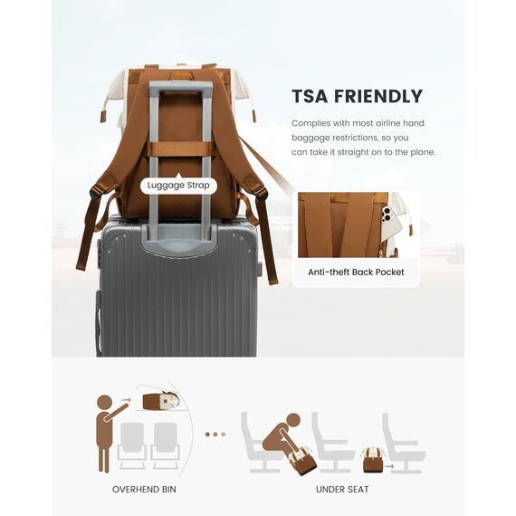 LOVEVOOK Rucksack Gelbbraun, Moderner Laptop Schulrucksack, Schultasche Teenager Backpack Women Elegant Tagesrucksäcke Handtasche 2 in 1, 15,6 Zoll für Uni Büro Arbeit, Beige & Gelbbraun