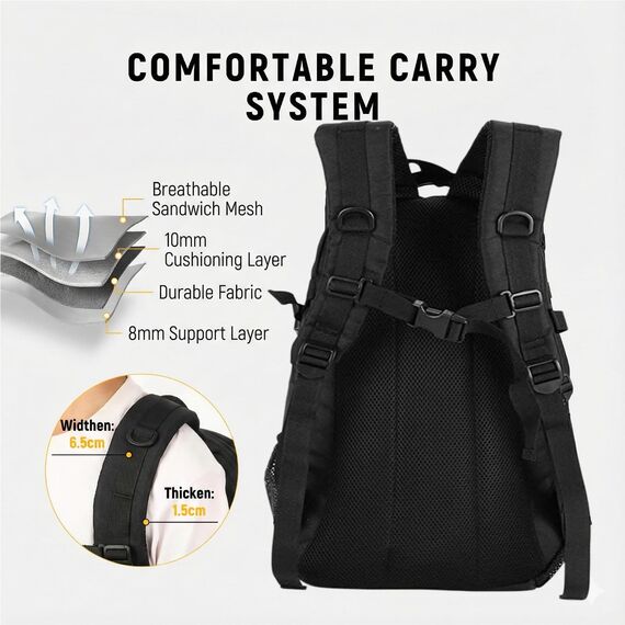 VINBAGGE Rucksack Molle Taktische Motorrad Wanderrucksack Outdoor Wasserdicht Trekkingrucksack 25L Campus Jagdrucksack Schulrucksack Jungen Daypack für Herren Damen Schwarz