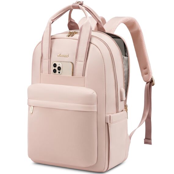 LOVEVOOK Damen Rucksack, 15,6 Zoll Laptop Schulrucksack Teenager Mädchen mit Laptopfach, Wasserdicht Cityrucksack Reiserucksack Modern, Elegant Lehrertasche Backpack Women für Freizeit Reise, Rosa
