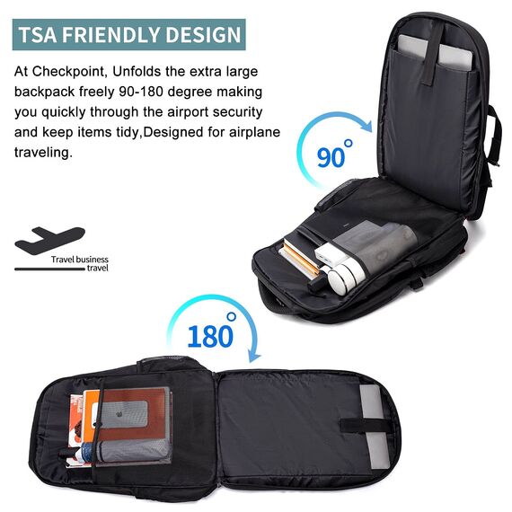 HILUSEN Groß Rucksack Herren 50L,Arbeit Rucksack Laptop Rucksack Herren 17.3 Zoll Schulrucksack mit USB Ladeanschluss Business Reisen Notebook Tasche Rucksäcke Männer Frauen Jungen Teenager Schwarz