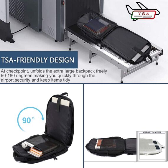 Extra Groß Rucksack Herren 50L Wasserdicht Arbeit Laptop Rucksack für 17 zoll mit USB Ladeanschluss Business Reisen Notebook Schulrucksack für Männer Frauen Jungen Teenager Schwarz