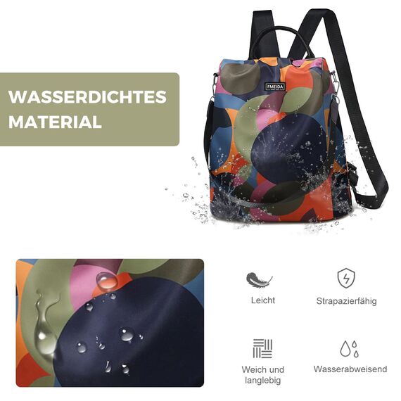 Fmeida Rucksack Damen Anti Diebstahl Handtaschen Wasserdichte Nylon Schulrucksack 2 in 1 Schultertasche Shopper Casual Daypack Reiserucksack für Frauen Mädchen (Bunt)