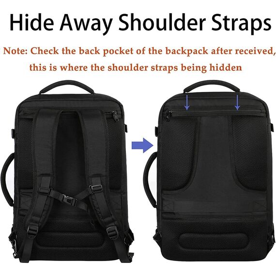 MATEIN 40L Reiserucksack Handgepäck Flugzeug, Erweiterbar 50x35x20cm Herren Cabin Bag Leichtgewicht Reise Rucksack Damen Schulrucksack Carry On Travel Backpack für Business, Arbeit, Schwarz