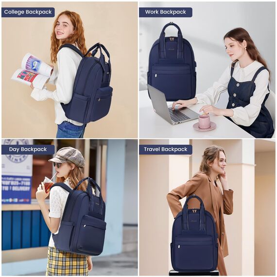 LOVEVOOK Rucksack Damen Groß, 17 Zoll Laptop Schulrucksack Teenager mit Laptopfach, Elegant Schultasche Tagesrucksäcke Handgepäck Rucksack für Uni Reise Arbeit, Marineblau