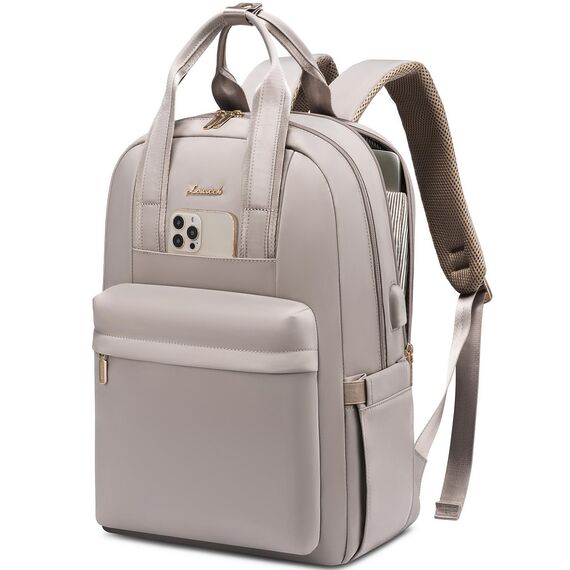 LOVEVOOK Rucksack Damen, 15,6 Zoll Laptop Rucksack Wasserdicht, Elegant Schulrucksack Teenager Mädchen mit Laptopfach, Reiserucksack Arbeitstasche Backpack Women für Schule Reise Arbeit, Taro-grau