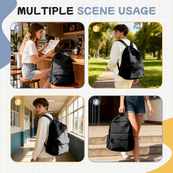 HYC00 Schulrucksack Damen, Causal Travel Schultaschen 14 Zoll Laptop Rucksack für Mädchen Teenager Schultasche Leichter Rucksack Schule Aesthetic Bookbag College Backpack Boys Men Work Daypack,Schwarz