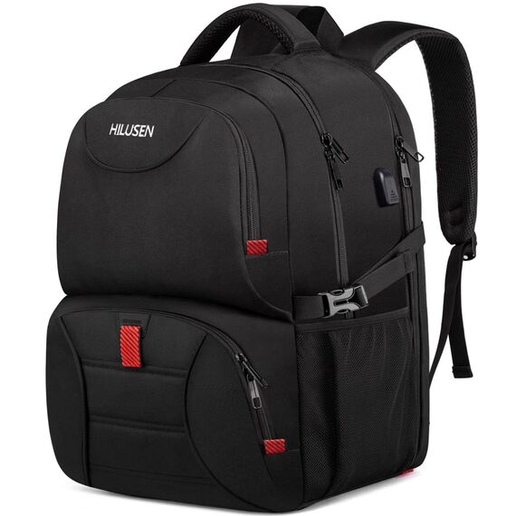 HILUSEN Groß Rucksack Herren 50L,Arbeit Rucksack Laptop Rucksack Herren 17.3 Zoll Schulrucksack mit USB Ladeanschluss Business Reisen Notebook Tasche Rucksäcke Männer Frauen Jungen Teenager Schwarz
