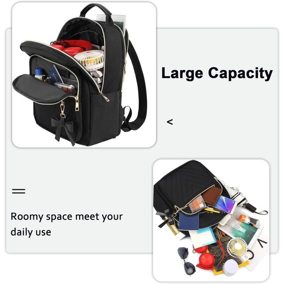MATEIN Rucksack Damen Klein, Elegant Schulrucksack Geldbeutel Set 2 in 1 Wasserdicht Cityrucksack Casual Daypack mit USB Ladeanschluss Modern Handtasche Rucksacktasche für Reisen Arbeit Schwarz
